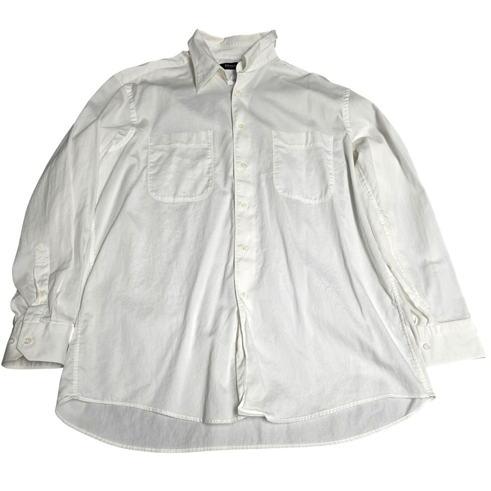 Vintage Hugo Boss Button Down Shirt Long Sleeve Men's Size 17.5 34/35 White